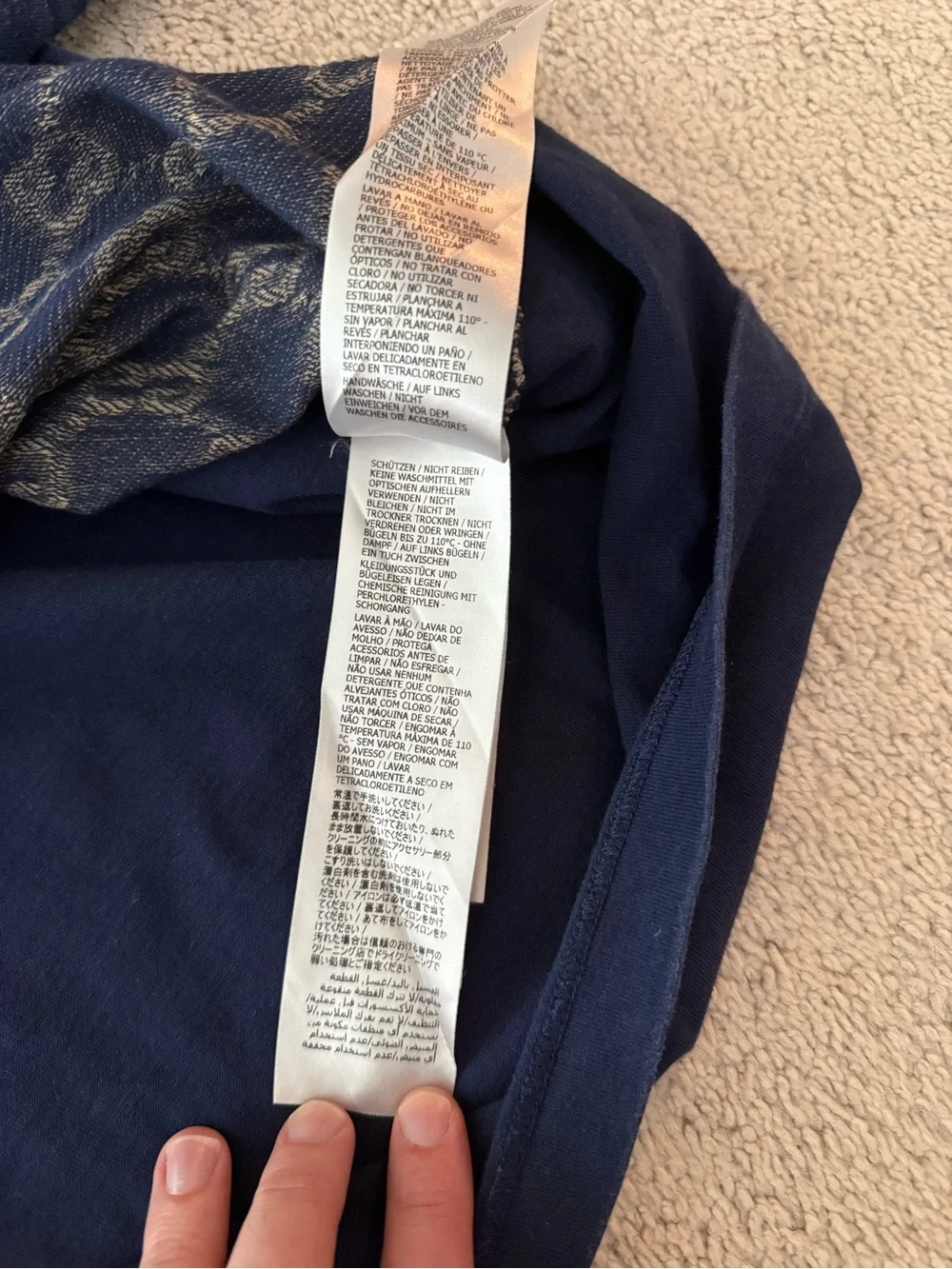 Gucci Beige GG Monogram Polo with Navy Collar & Sleeves